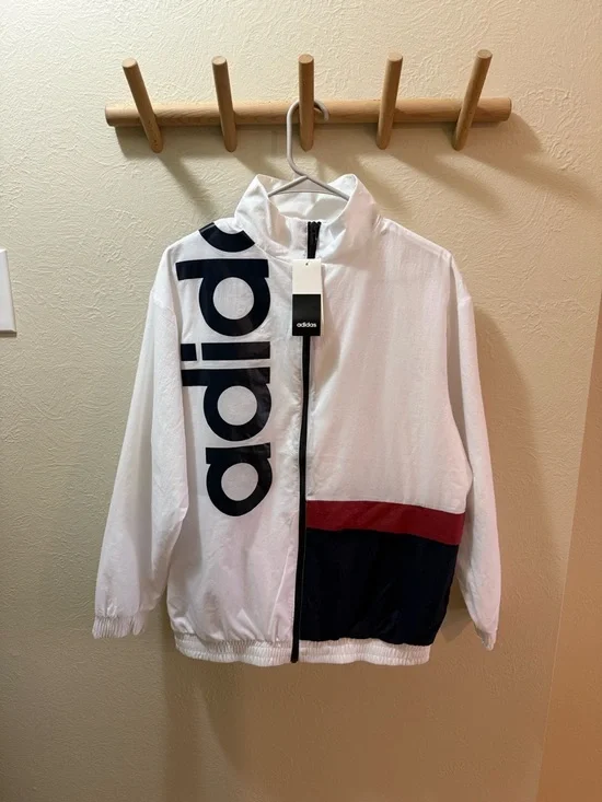 adidas White Mesh Lined Jacket with Black Logo Tag - Picture 1 of 3